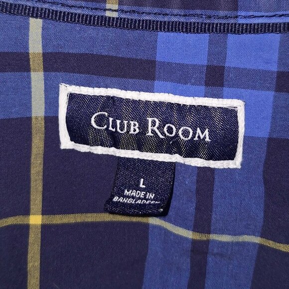 Club Room Menโs L Blue Plaid Long Sleeve Button-Up Shirt Casual Dress Top - Picture 4 of 4